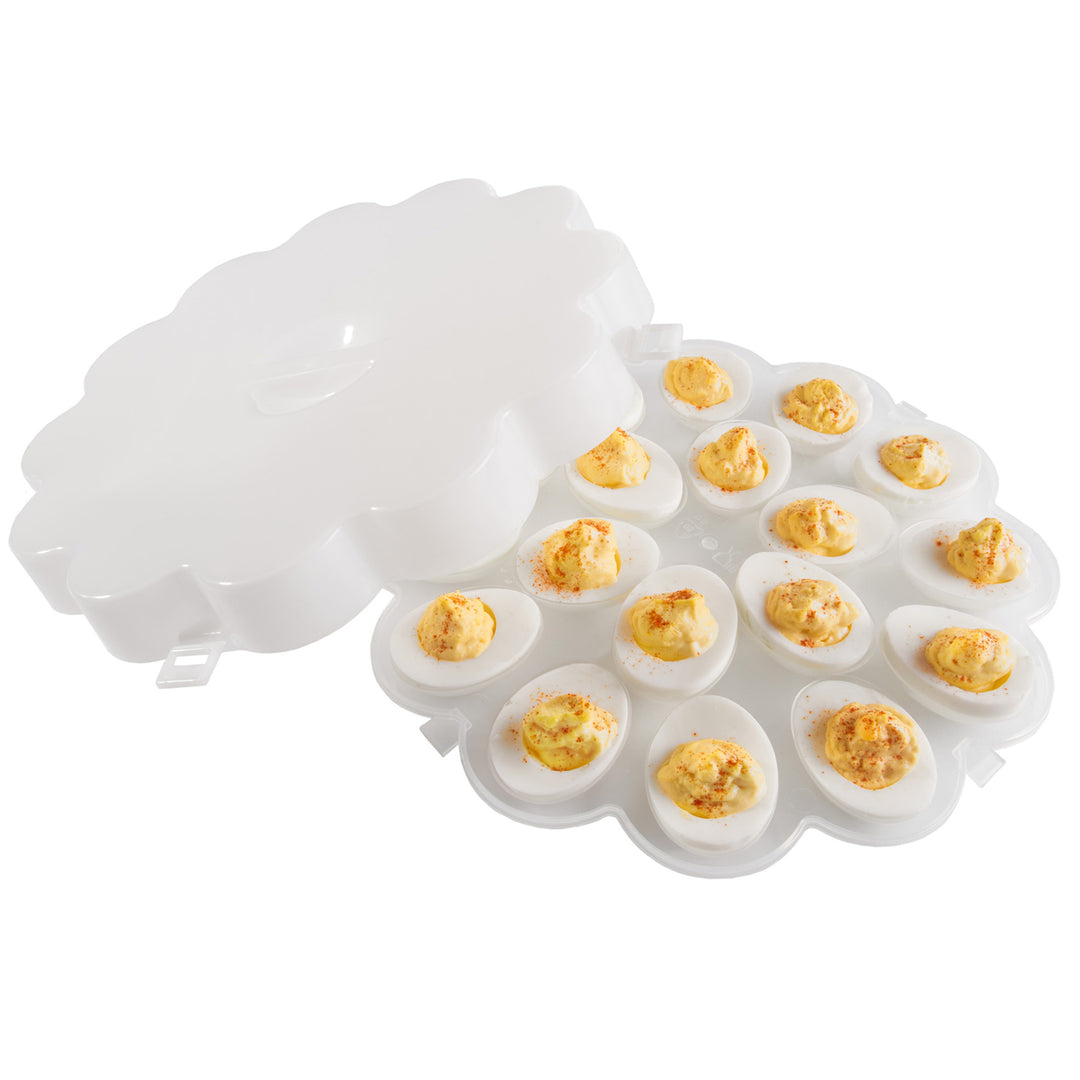 Set of 2 Deviled Egg Trays w/ Snap On Lids Holds 36 Eggs 18 Eggs Per Tray Image 1