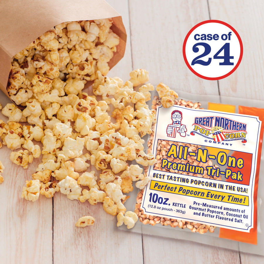 24 Pack 10 oz Popcorn Packs Movie Theater Style All-in-One Tri Packets Image 1