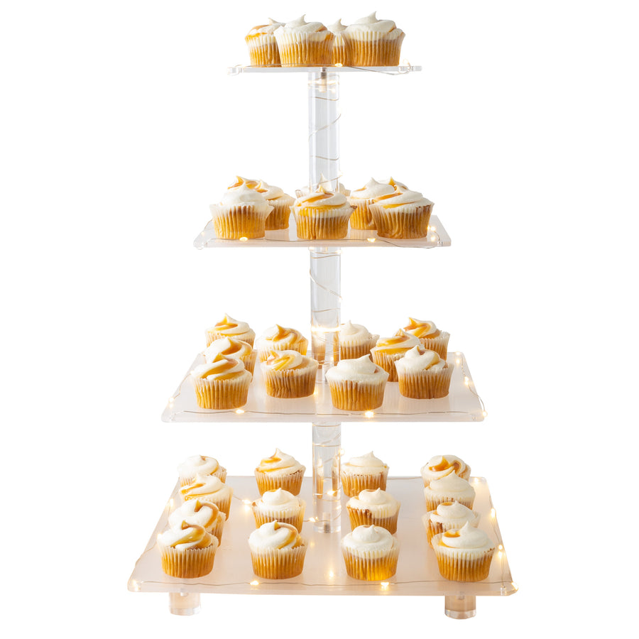 4 Tier Square 36 Cupcake Holder Acrylic Dessert Tray LED Lights Image 1
