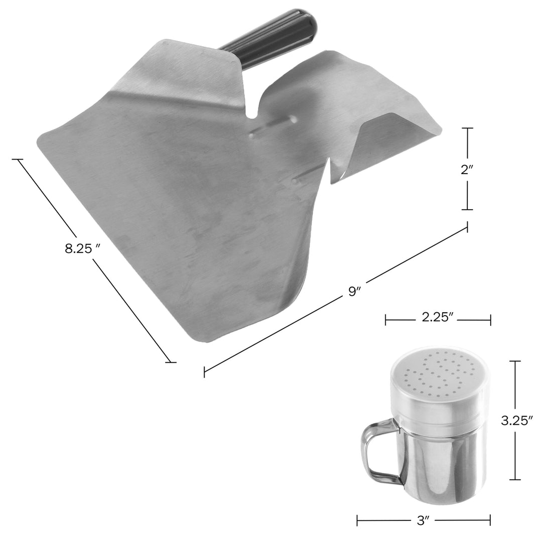 Stainless Steel Popcorn Scoop and Shaker Set 2pc Serving Kit 10oz 5oz Image 2