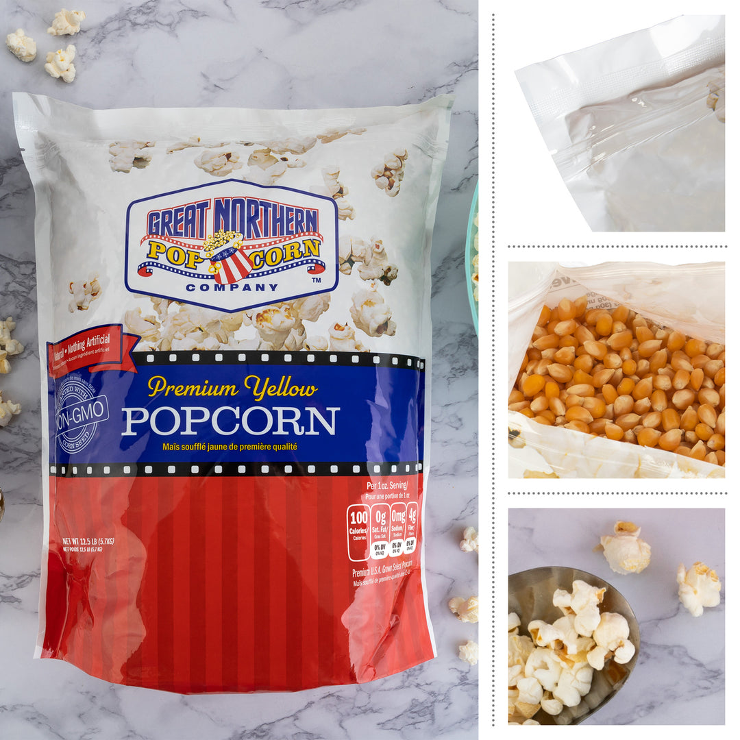 Premium Yellow Popcorn Kernels 12.5lbs Gourmet Non-GMO Resealable Bag Image 2