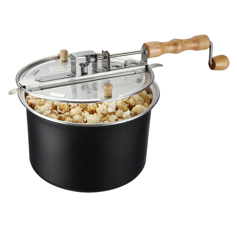 Aluminum Stovetop Popcorn Popper 6.5 Quart Black Original Spinner Maker Image 1