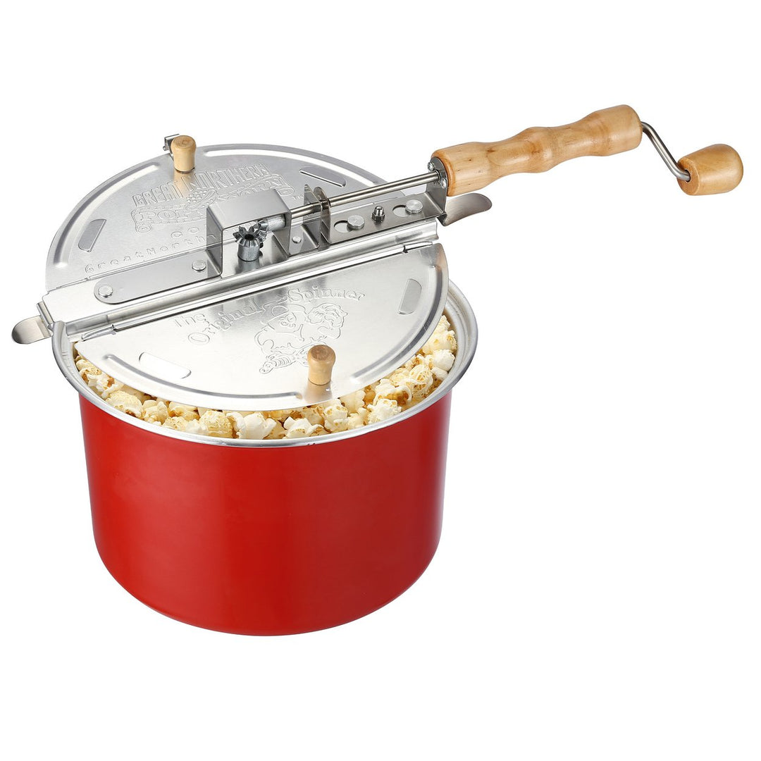 Aluminum Stovetop Popcorn Popper 6.5 Quart Red Easy Clean Stirring Handle Image 1