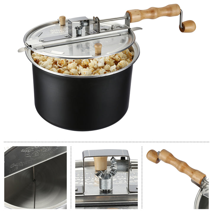 Aluminum Stovetop Popcorn Popper 6.5 Quart Black Original Spinner Maker Image 3