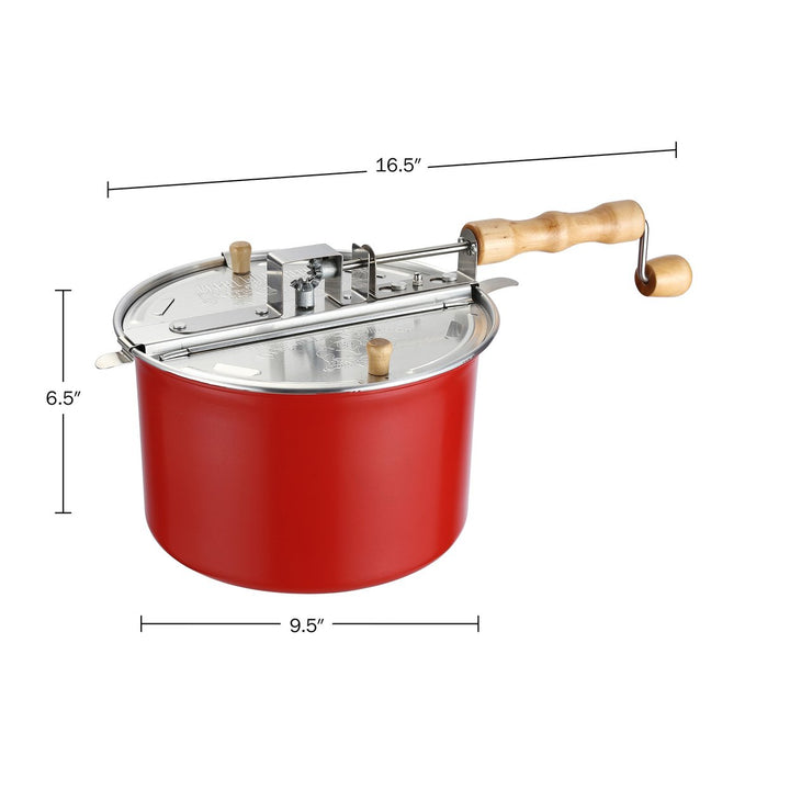 Aluminum Stovetop Popcorn Popper 6.5 Quart Red Easy Clean Stirring Handle Image 2