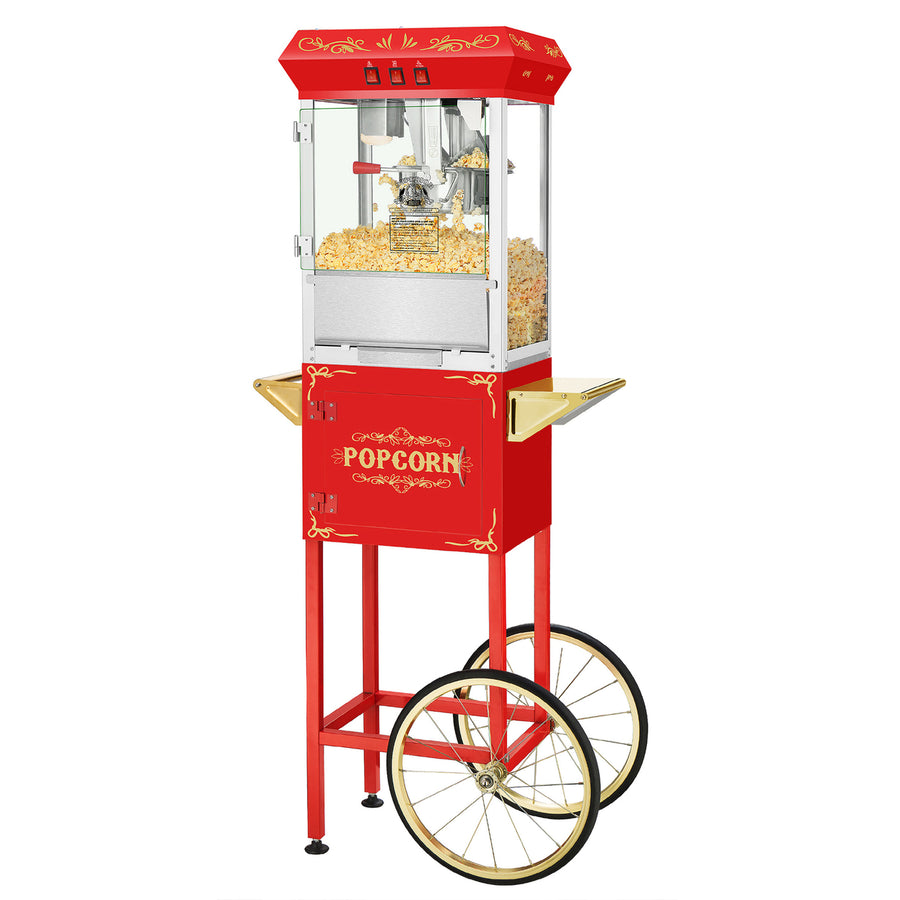 3 Gallon Superior Popcorn Popper Machine with Cart 8 Oz Red Heavy Duty Image 1