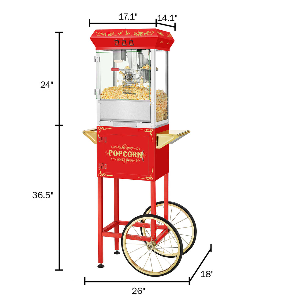 3 Gallon Superior Popcorn Popper Machine with Cart 8 Oz Red Heavy Duty Image 2