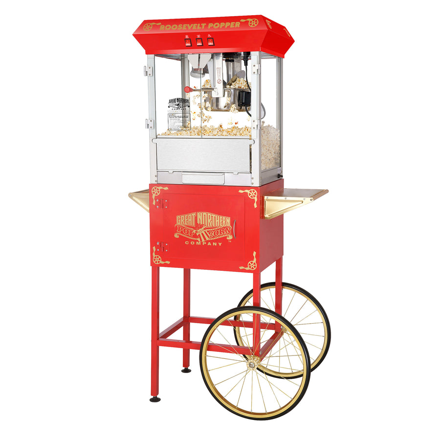 Professional Red Popcorn Machine with Cart  8 oz Popper  Stainless Steel Kettle Image 1