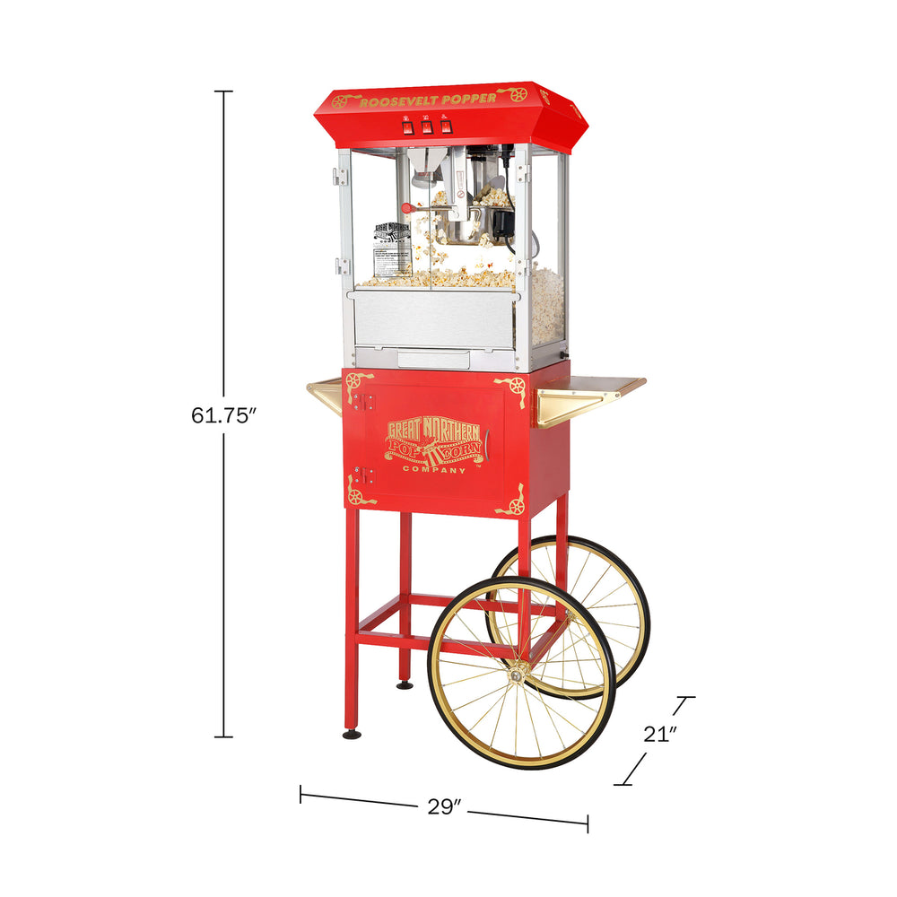 Professional Red Popcorn Machine with Cart  8 oz Popper  Stainless Steel Kettle Image 2