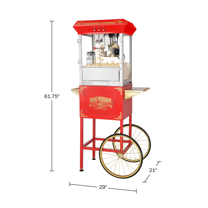 Professional Red Popcorn Machine with Cart 8oz Stainless Steel Kettle Retro Design Image 2