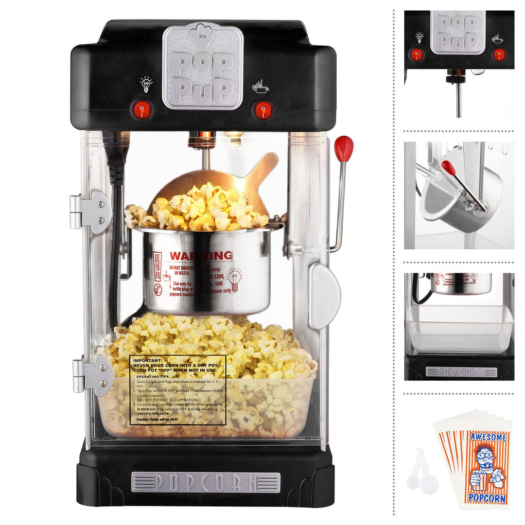 Pop Pup 2.5 Ounce Countertop Popcorn Machine Black Compact Kitchen Appliance Image 3