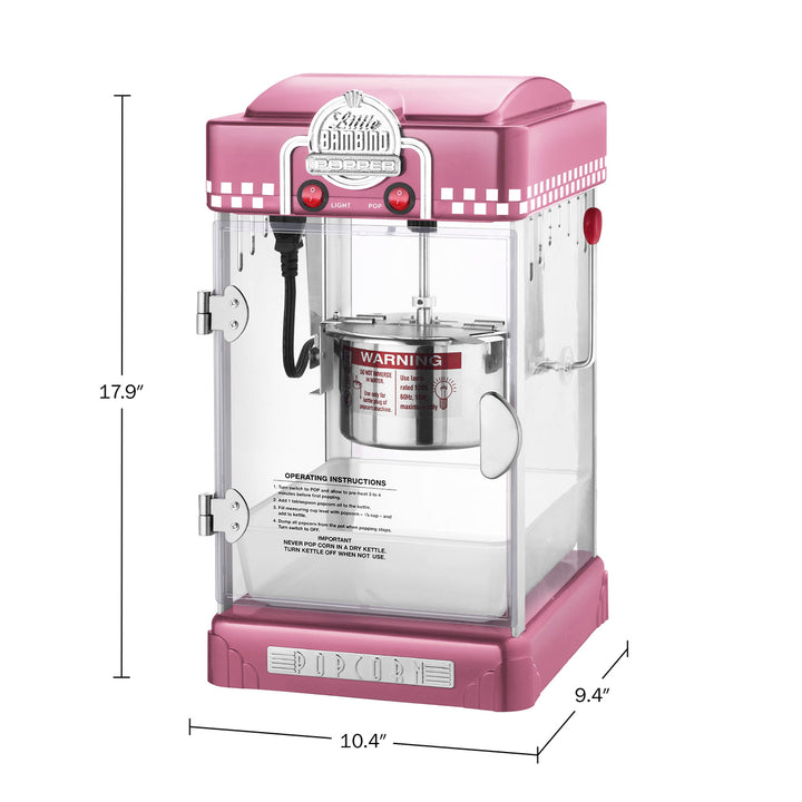 Little Bambino Popcorn Machine 2.5oz Kettle Pink Countertop Model with Accessories Image 2