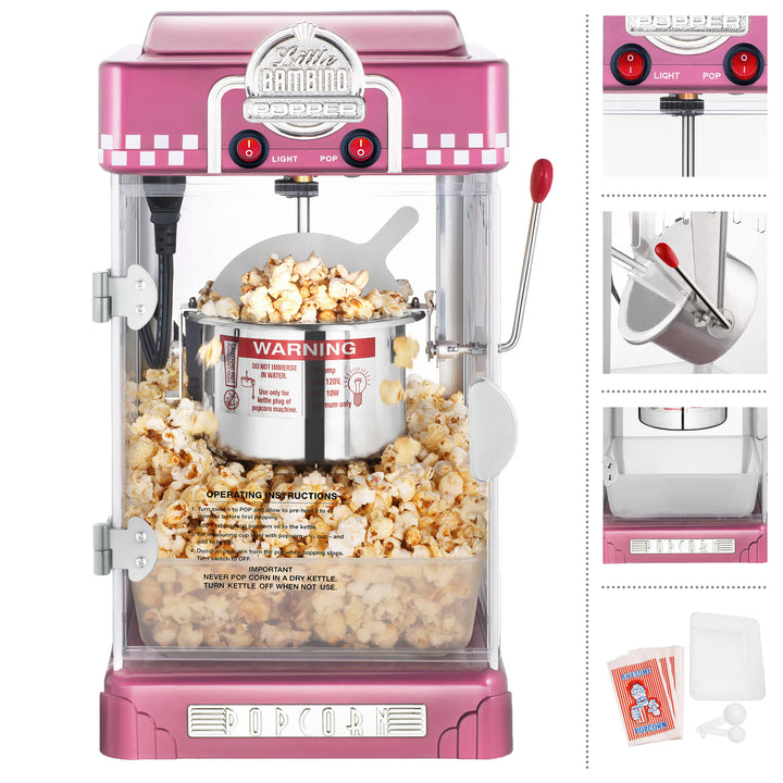 Little Bambino Popcorn Machine 2.5oz Kettle Pink Countertop Model with Accessories Image 3