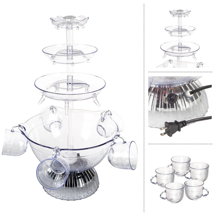 3-Tier Party Drink Dispenser 1.5 Gallon Punch Fountain with LED Light Base 5 Cups Image 3