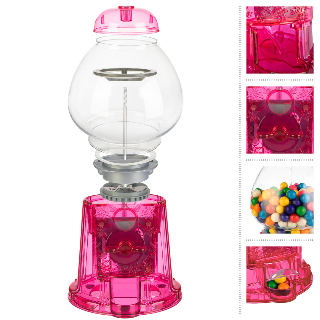 Pink 11 Inch Gumball Machine Candy Dispenser Coin Bank for Treats and Savings Image 3