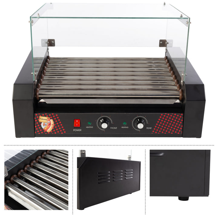 Hot Dog Roller Machine with Cover 1170W Stainless Cooker 24 Hotdog Capacity Image 3