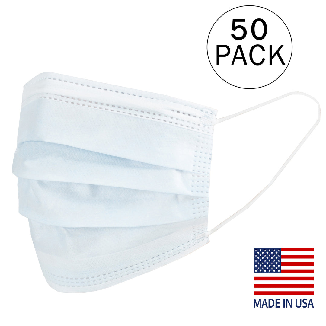 USA 50 Pack Disposable 3-Ply Face Masks Blue Adjustable Ear Loops High Filtration Image 1