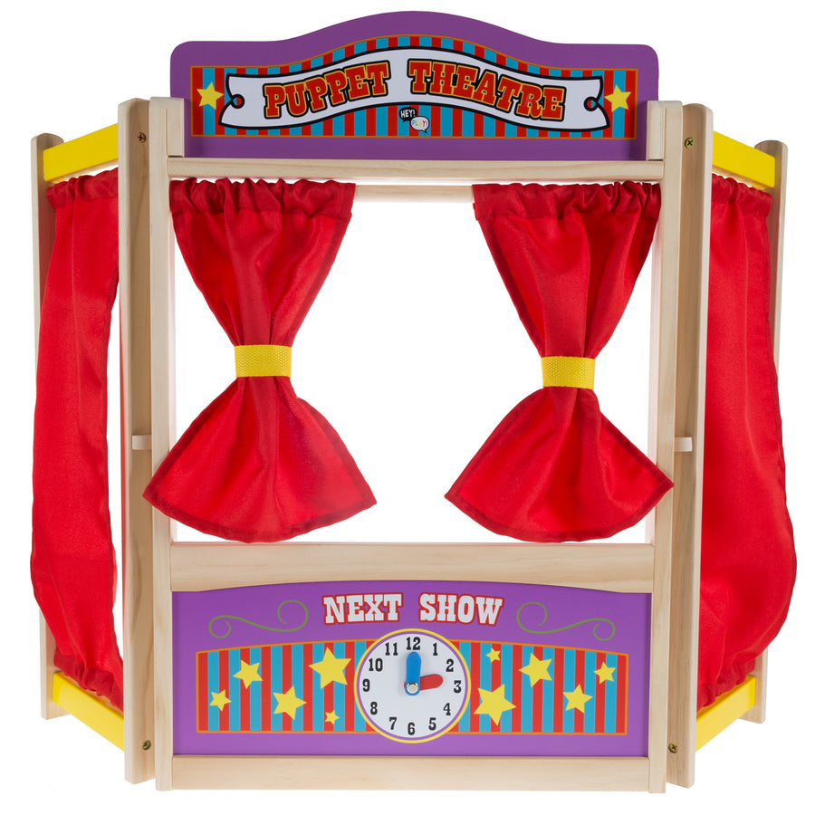 Wooden Puppet Theater Stage for Kids Imagination Creativity 30x26 Multicolor Image 1