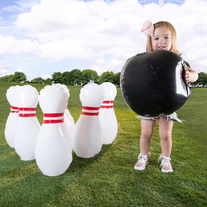 Giant Inflatable Bowling Set for Kids 22 Inch Tall Pins and Ball Indoor Outdoor Image 1