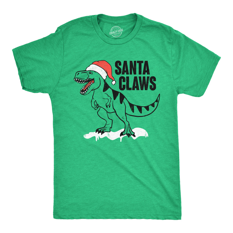 Mens Santa Claws T Shirt Funny Xmas Dino T Rex Joke Tee For Guys Image 1