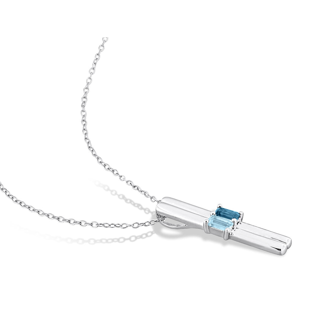 4/5 Carat (ctw) London and Sku Blue Topaz Stick Pendant Necklace in Sterling Silver with Chain Image 3