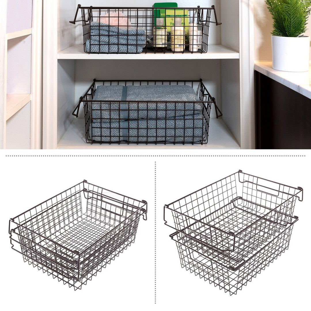 Large Brown Storage Bins Set of 2 Metal Wire Baskets for Kitchen Bathroom Organizing Image 3