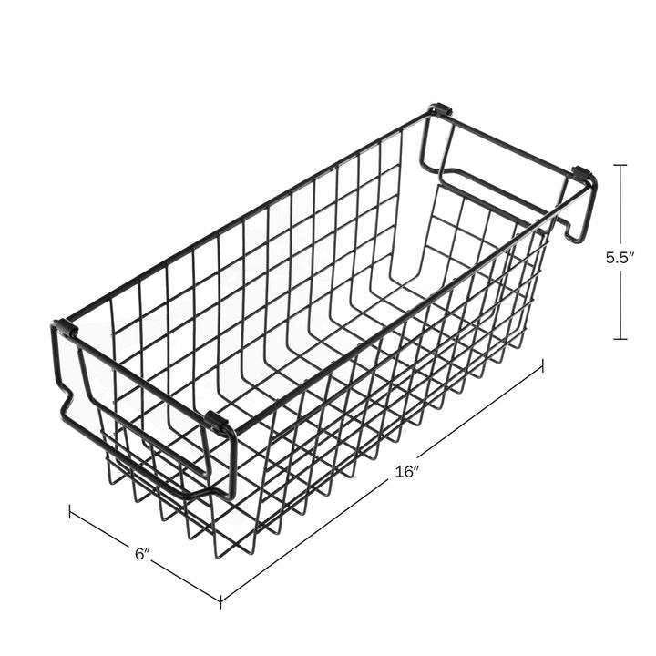 2 Storage Bins Small Shelf Organizers for Kitchen Bathroom Storage, Black Image 2