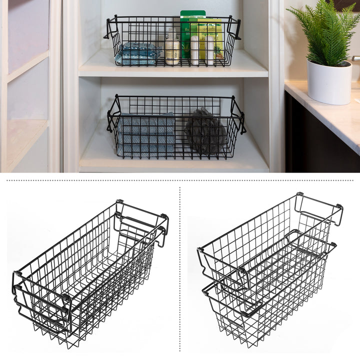 2 Storage Bins Small Shelf Organizers for Kitchen Bathroom StorageBlack Image 3