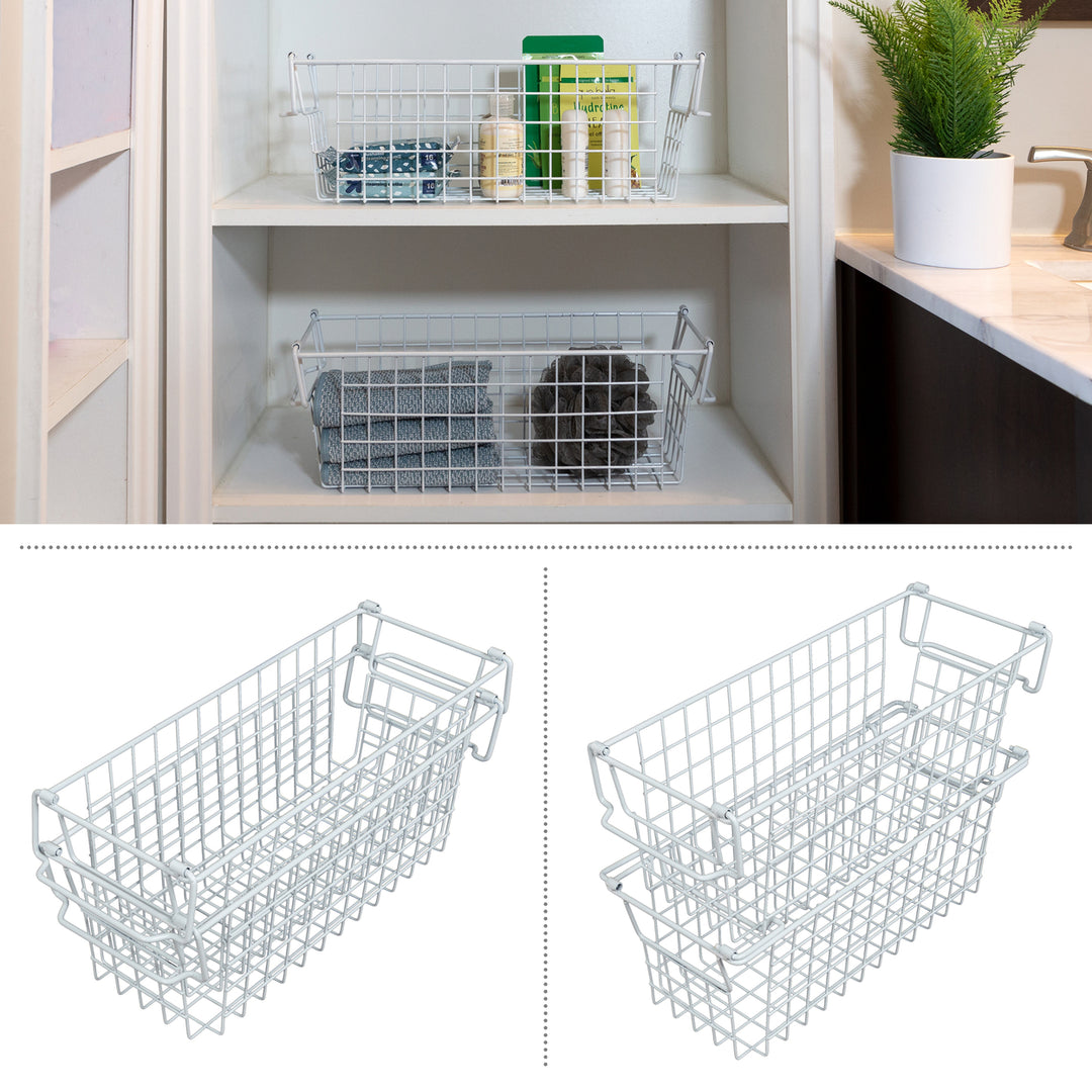 2 Storage Bins Small Shelf Organizers for Kitchen Bathroom StorageWhite Image 3