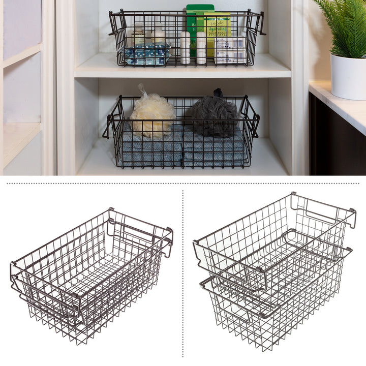 2 Storage Bins Medium Shelf Organizers for Kitchen Bathroom StorageBrown Image 3