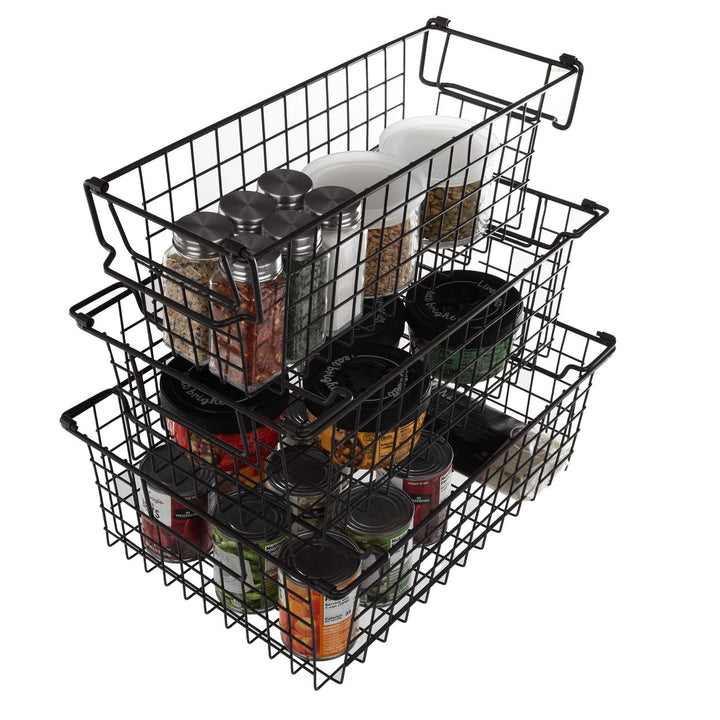 3 Storage Bins Basket Set Storage Small Medium Large Shelf OrganizersBlack Image 1