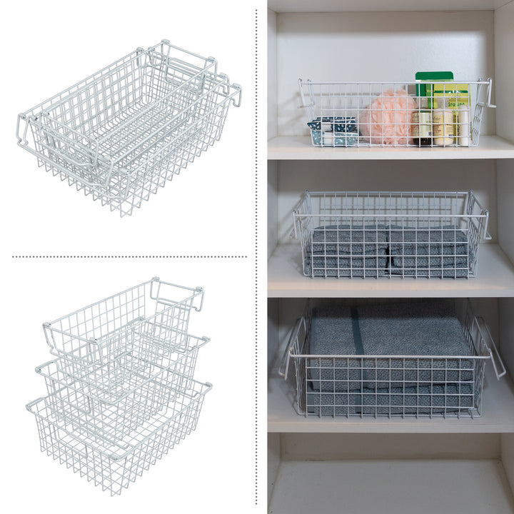 3 Storage Bins Basket Set Storage Small Medium Large Shelf OrganizersWhite Image 3