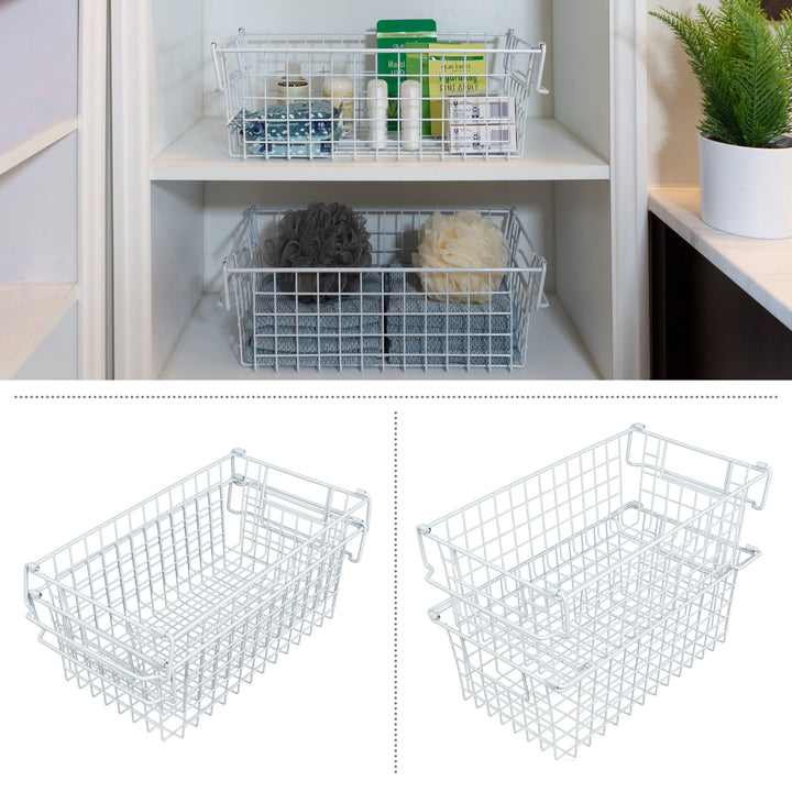 2 Storage Bins Medium Shelf Organizers for Kitchen Bathroom StorageWhite Image 3