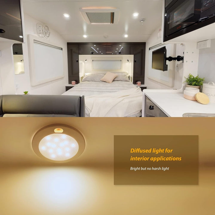 12V 3Inch LED Cabinet Ceiling Light Fixtures For Caravan Warm White Image 4