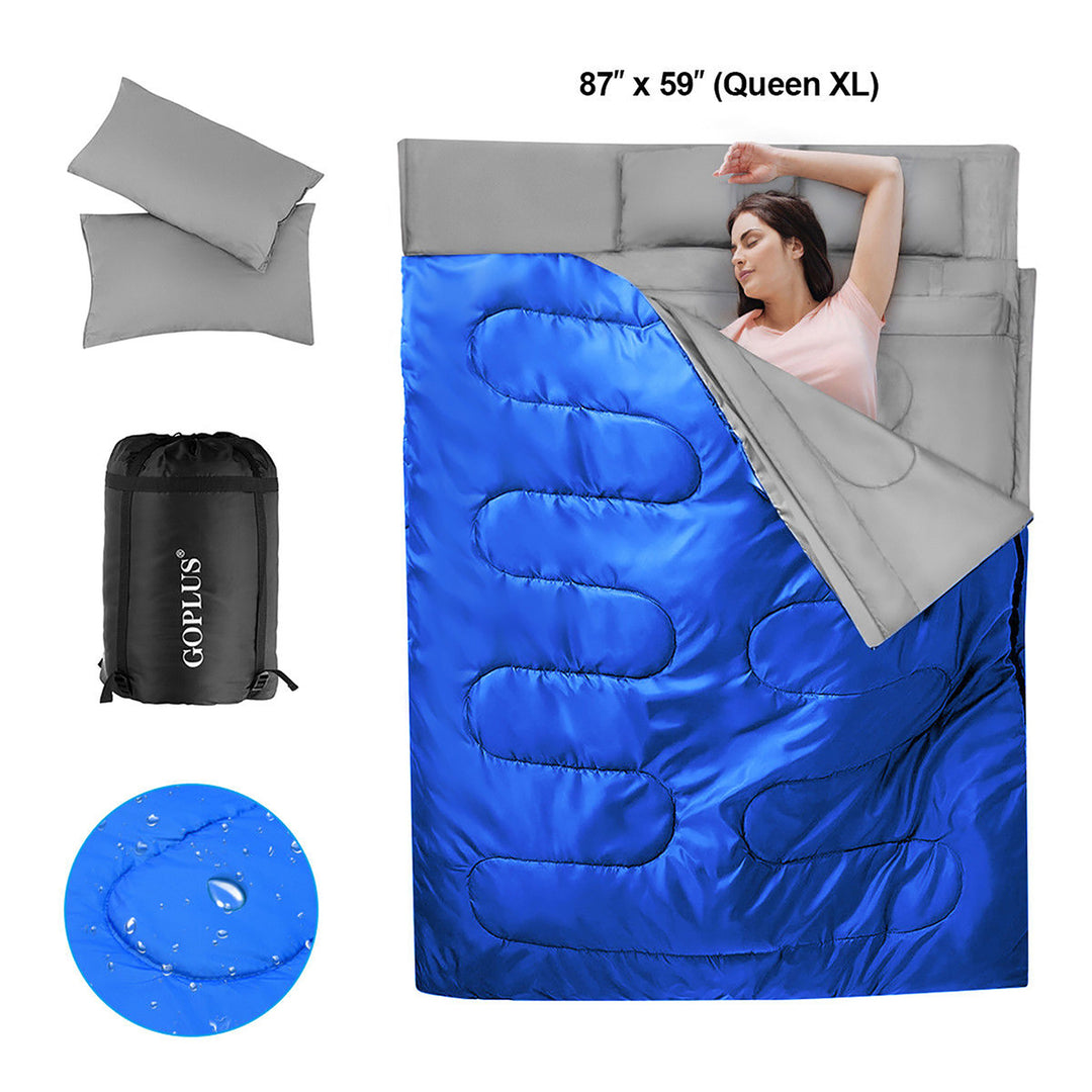 Goplus  Double 2 Person Sleeping Bag Waterproof w/ 2 Pillows Camping Queen Size XL Image 3