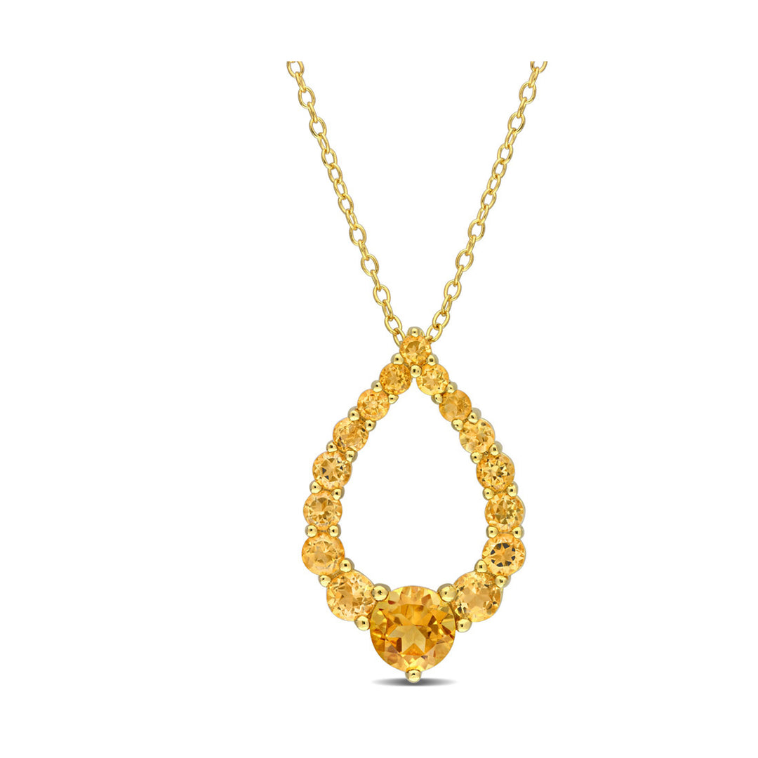 1.96 Carat (ctw) Madeira Citrine Drop Pendant Necklace in Yellow Plated Sterling Silver with Chain Image 1