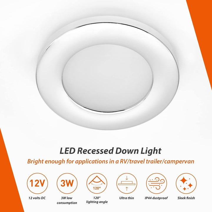12V LED Recessed Ceiling Light For Rv Cabinet Chrome Shell Warm White X6 Image 6