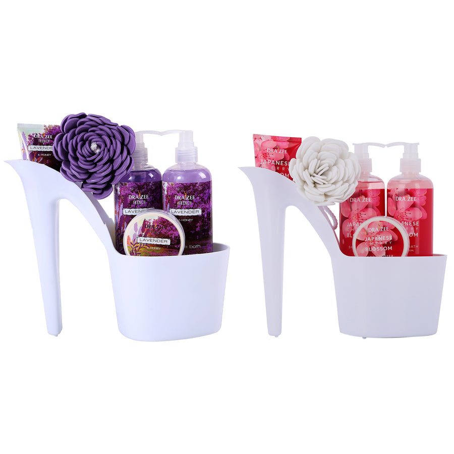 Set of 2 Draizee 10 Pcs Scented Spa Gift Basket Cherry, Lavender   with Shower Gel, Bubble Bath, Body Butter & Lotion, Image 1