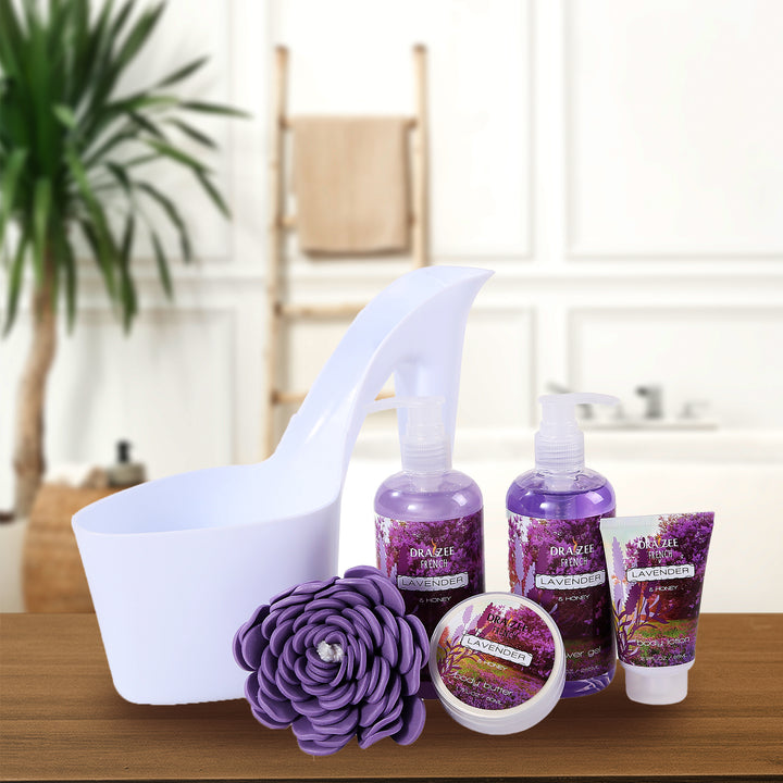 Set of 2 Draizee 10 Pcs Scented Spa Gift Basket Cherry, Lavender   with Shower Gel, Bubble Bath, Body Butter & Lotion, Image 2