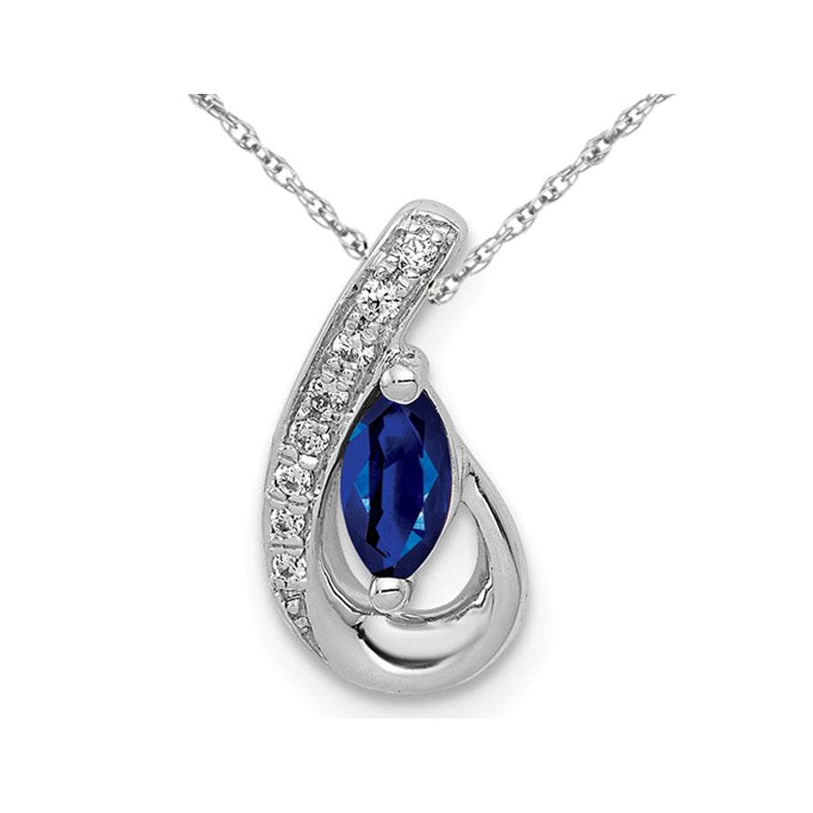 1/4 Carat (ctw) Natural Blue Sapphire Drop Pendant Necklace in 14K White Gold with Chain Image 1