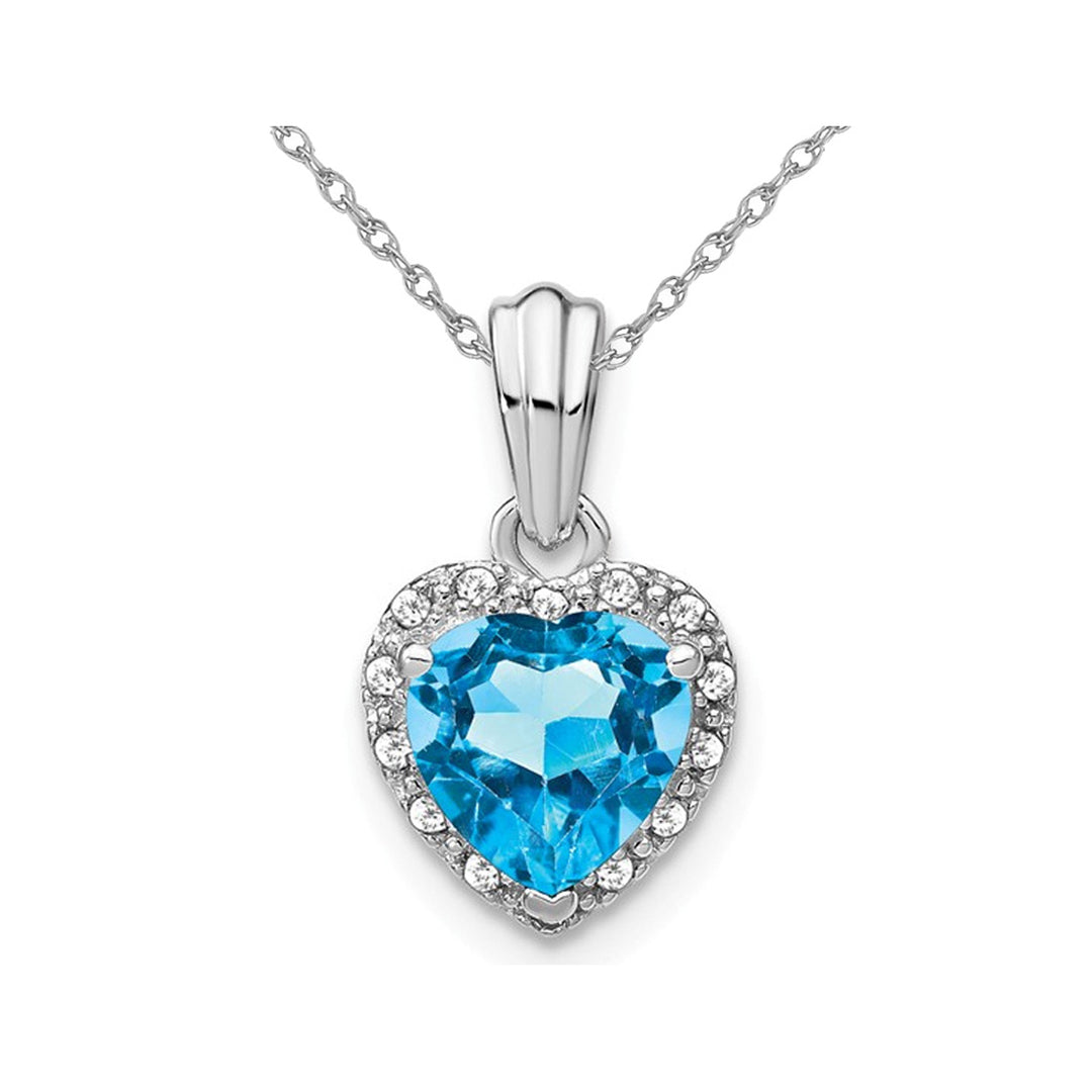 1.40 Carat (ctw) Blue Topaz Heart Pendant Necklace in Sterling Silver with Chain and Accent Diamonds Image 1