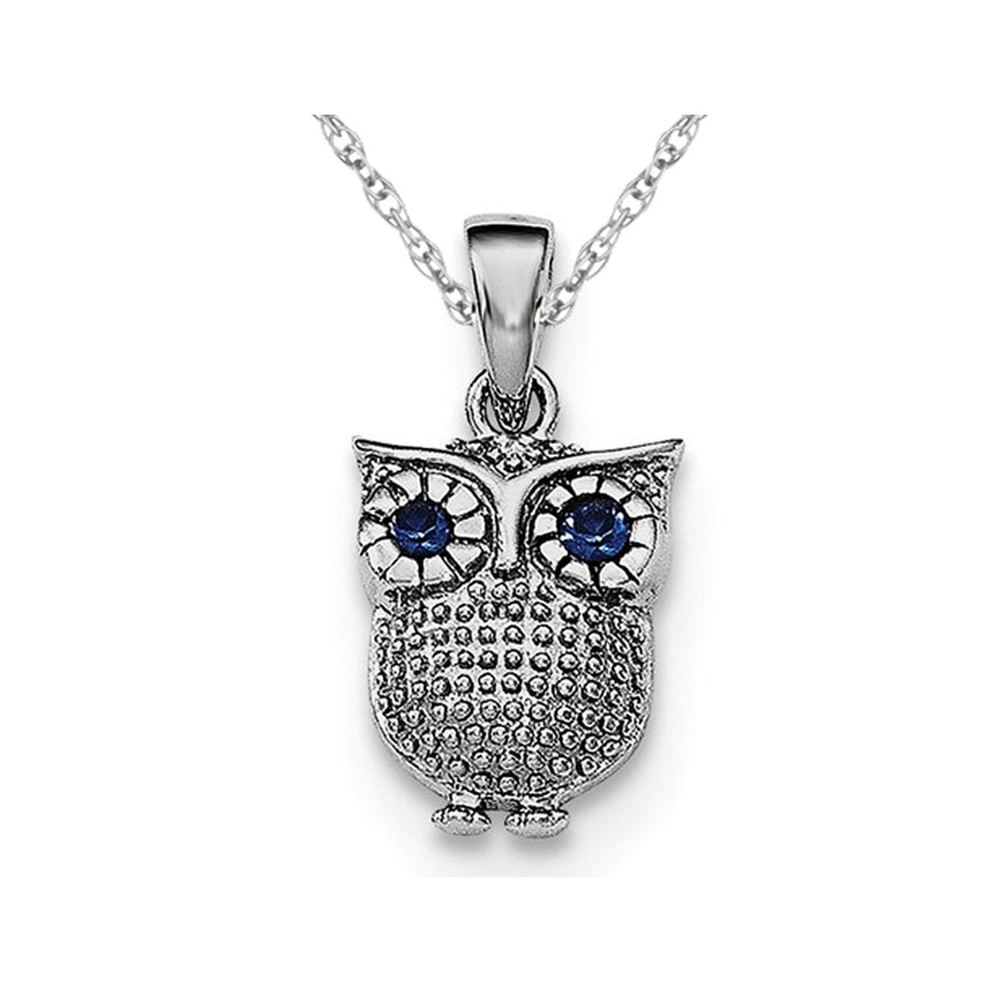 Sterling Silver Lab Created Blue Sapphire Owl Pendant Necklace with Chain Image 1