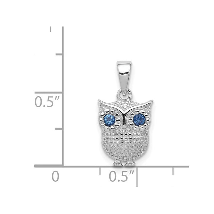 Sterling Silver Lab Created Blue Sapphire Owl Pendant Necklace with Chain Image 2