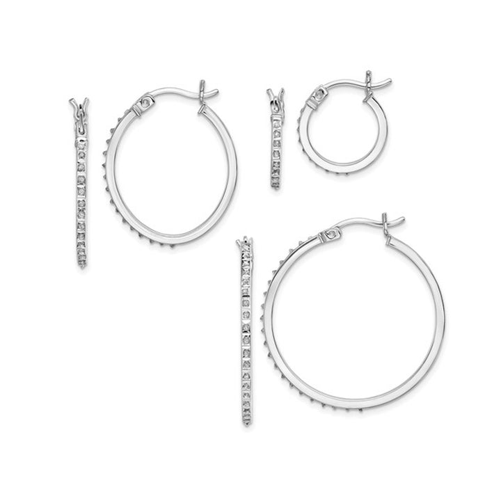 Three Pairs Diamond Accent Hoop Earrings Set in Sterling Silver Image 1