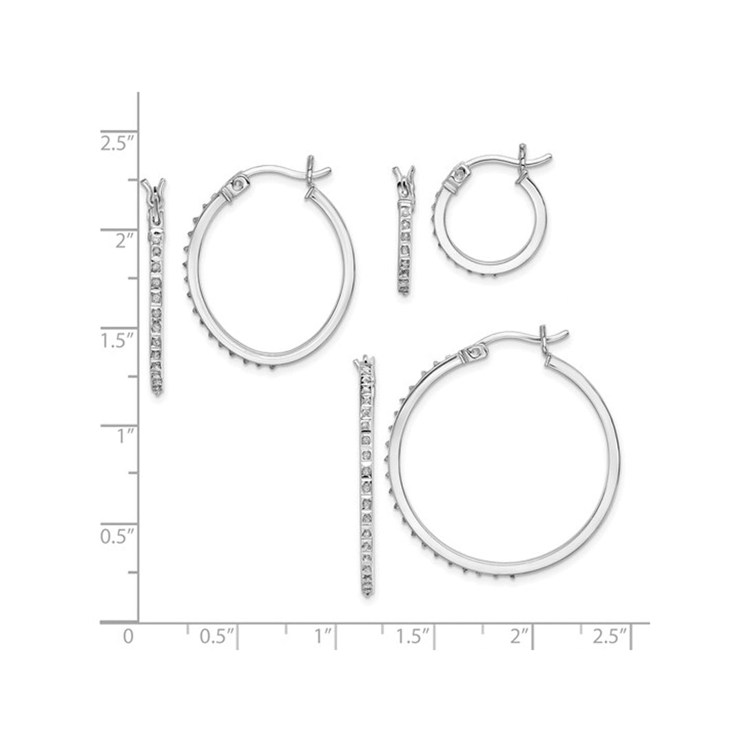 Three Pairs Diamond Accent Hoop Earrings Set in Sterling Silver Image 4