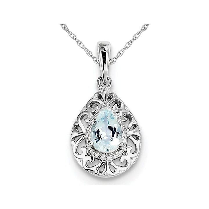 Sterling Silver Light Aquamarine Drop Pendant Necklace with Chain (1/2 Carat ctw) Image 1