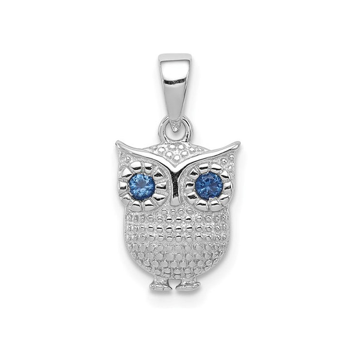 Sterling Silver Lab Created Blue Sapphire Owl Pendant Necklace with Chain Image 4