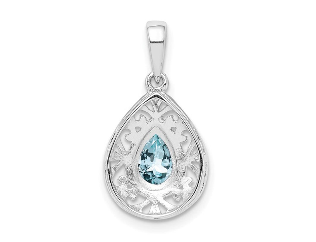 Sterling Silver Light Aquamarine Drop Pendant Necklace with Chain (1/2 Carat ctw) Image 3