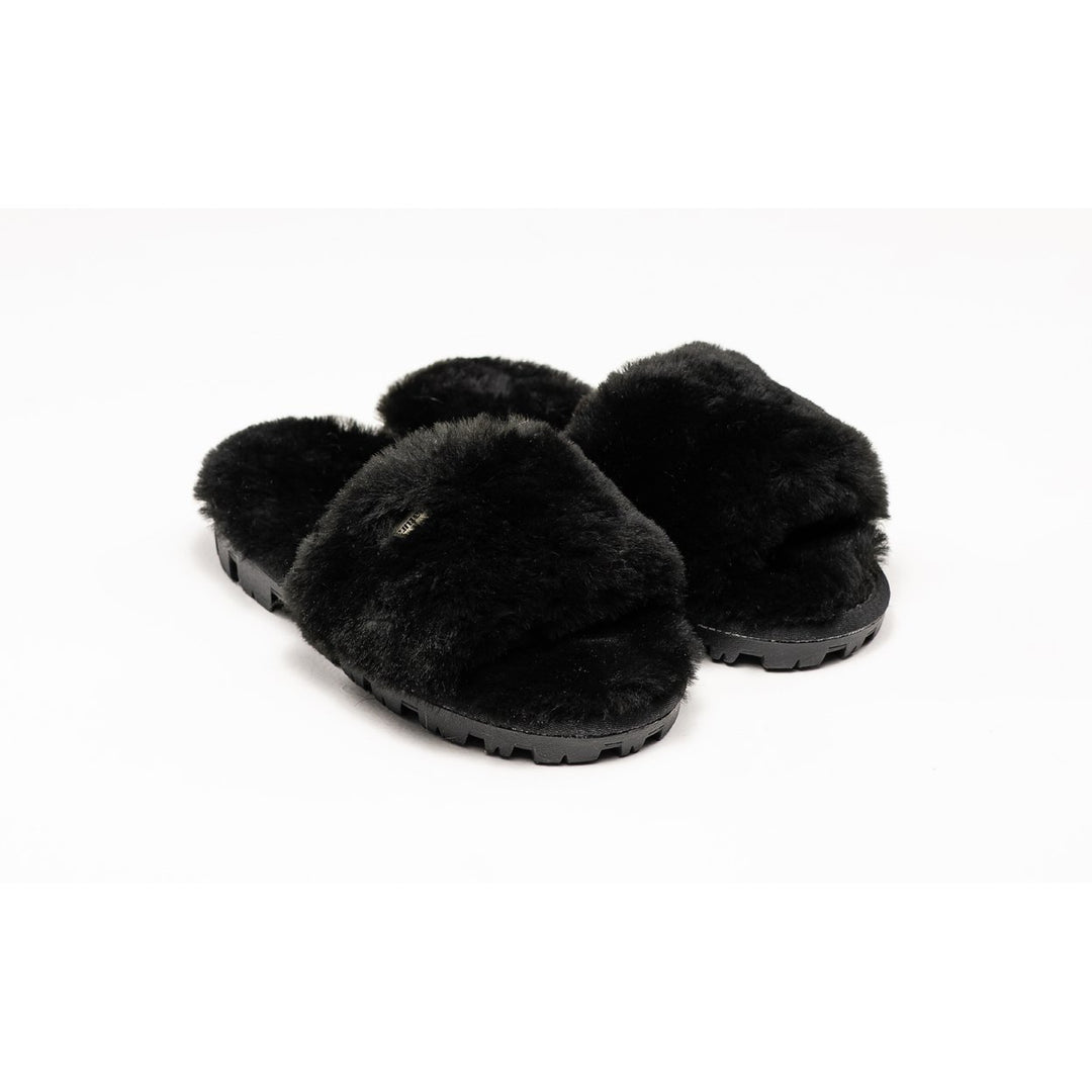 Natural Fashion Charlotte Suede Black Women Slippers 1 Piece Sheepskin Comfort Image 7