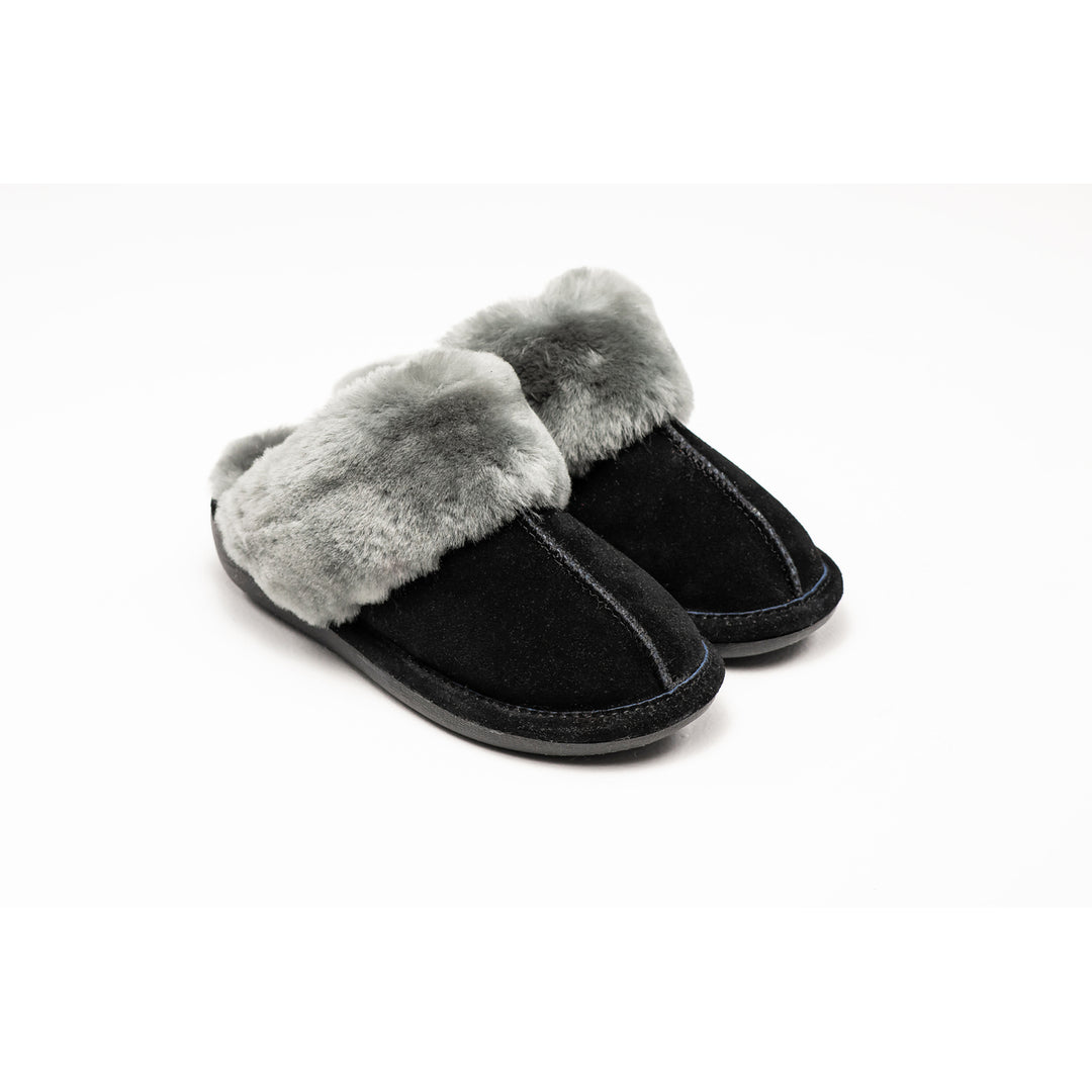 Natural Fashion Marilyn Black Suede Women Slippers 1-Piece Sheepskin Slides Image 1